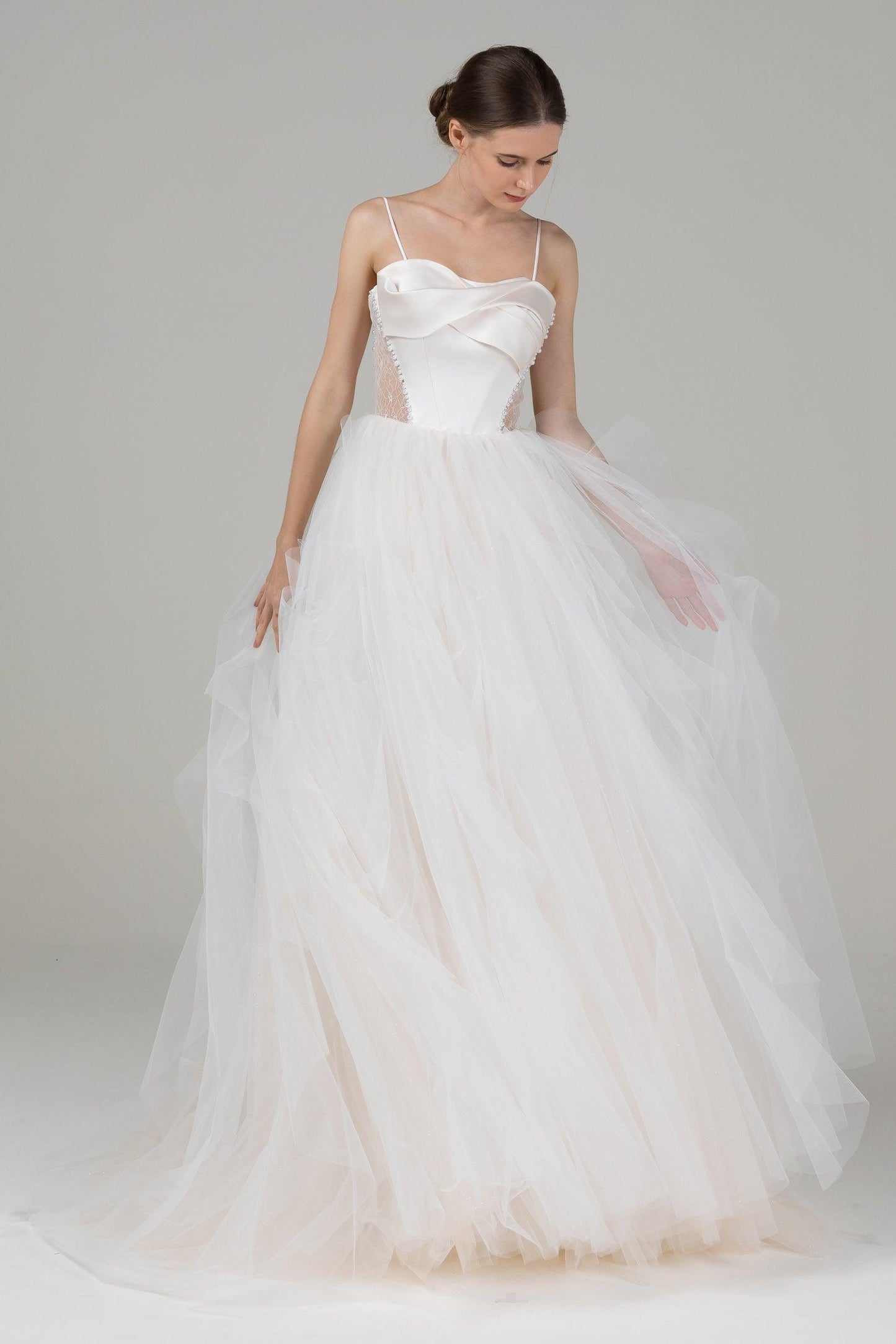 A-Line Court Train Satin Tulle Wedding Dress CW2542 - COCOMELODY