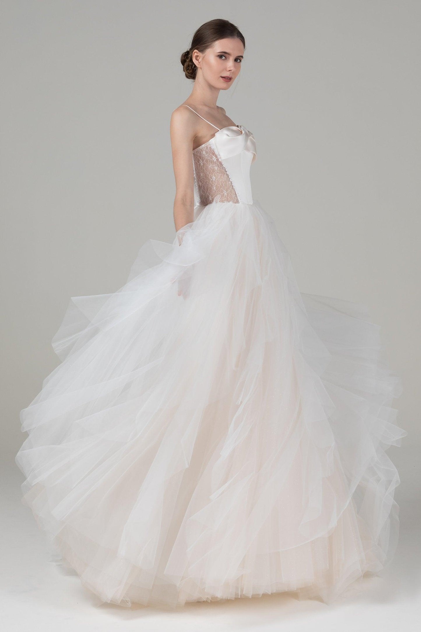 A-Line Court Train Satin Tulle Wedding Dress CW2542 - COCOMELODY