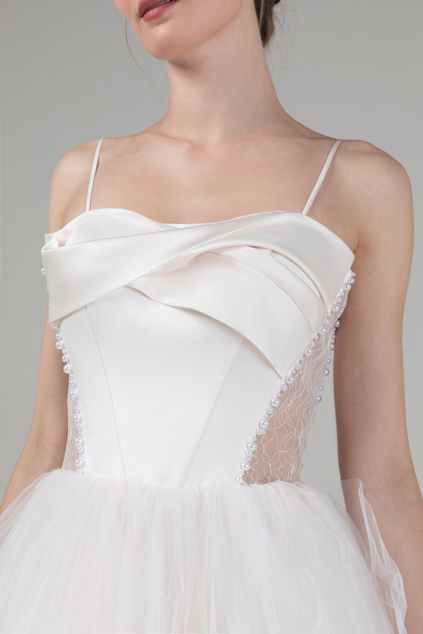 A-Line Court Train Satin Tulle Wedding Dress CW2542 - COCOMELODY