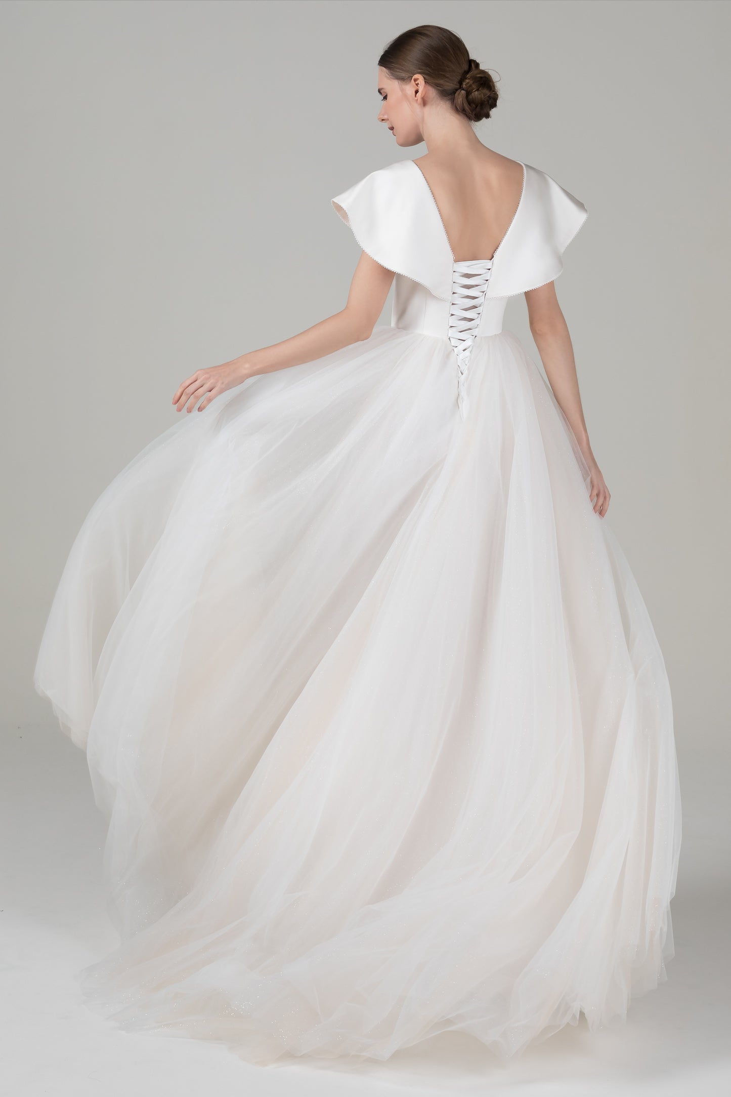 A-Line Court Train Satin Tulle Wedding Dress CW2544