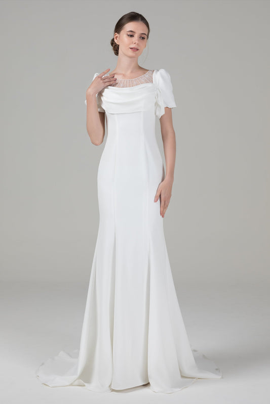 Trumpet Court Train Elastic Cloth Wedding Dress CW2562