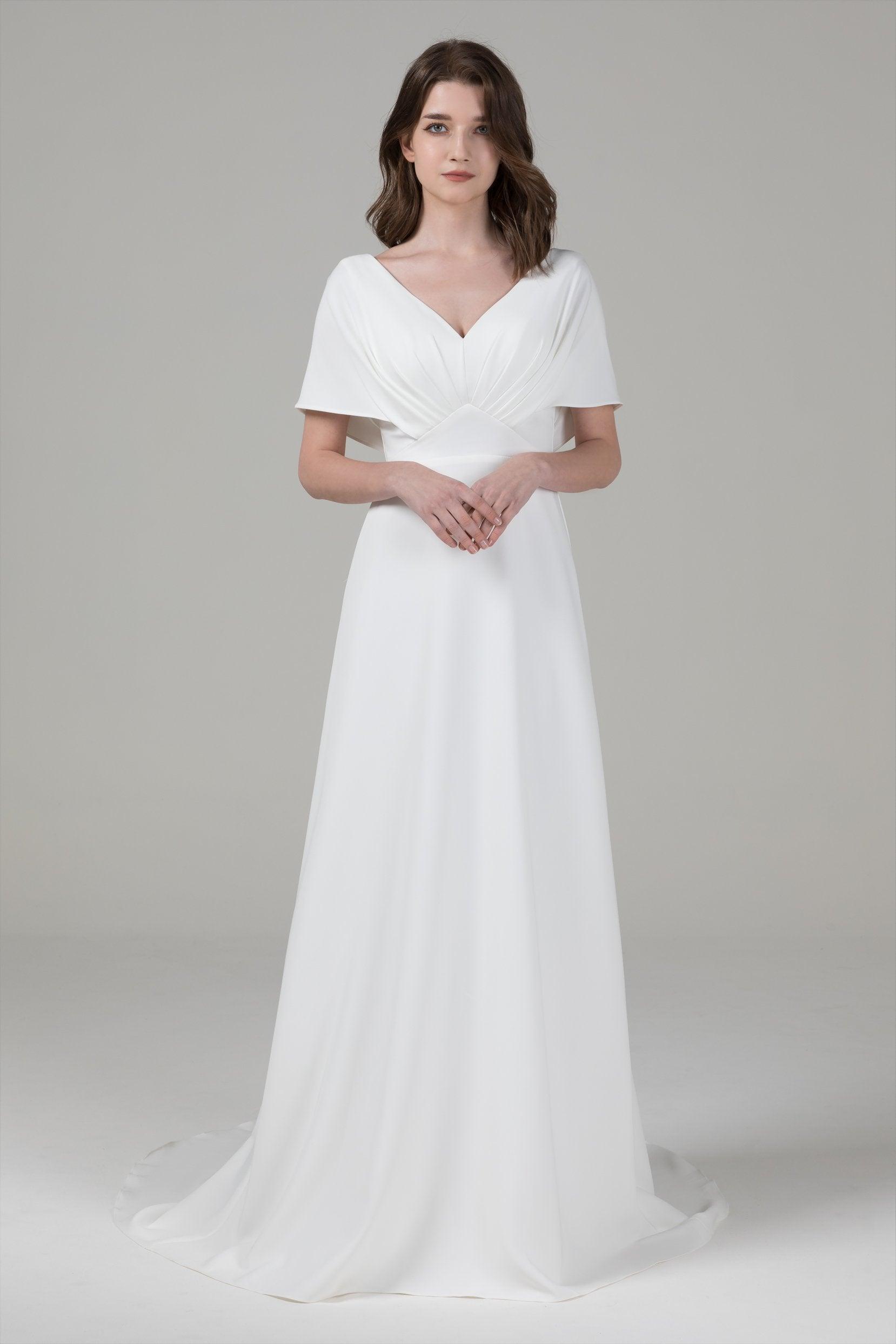 A-Line Court Train Elastic Cloth Wedding Dress CW2564 - COCOMELODY