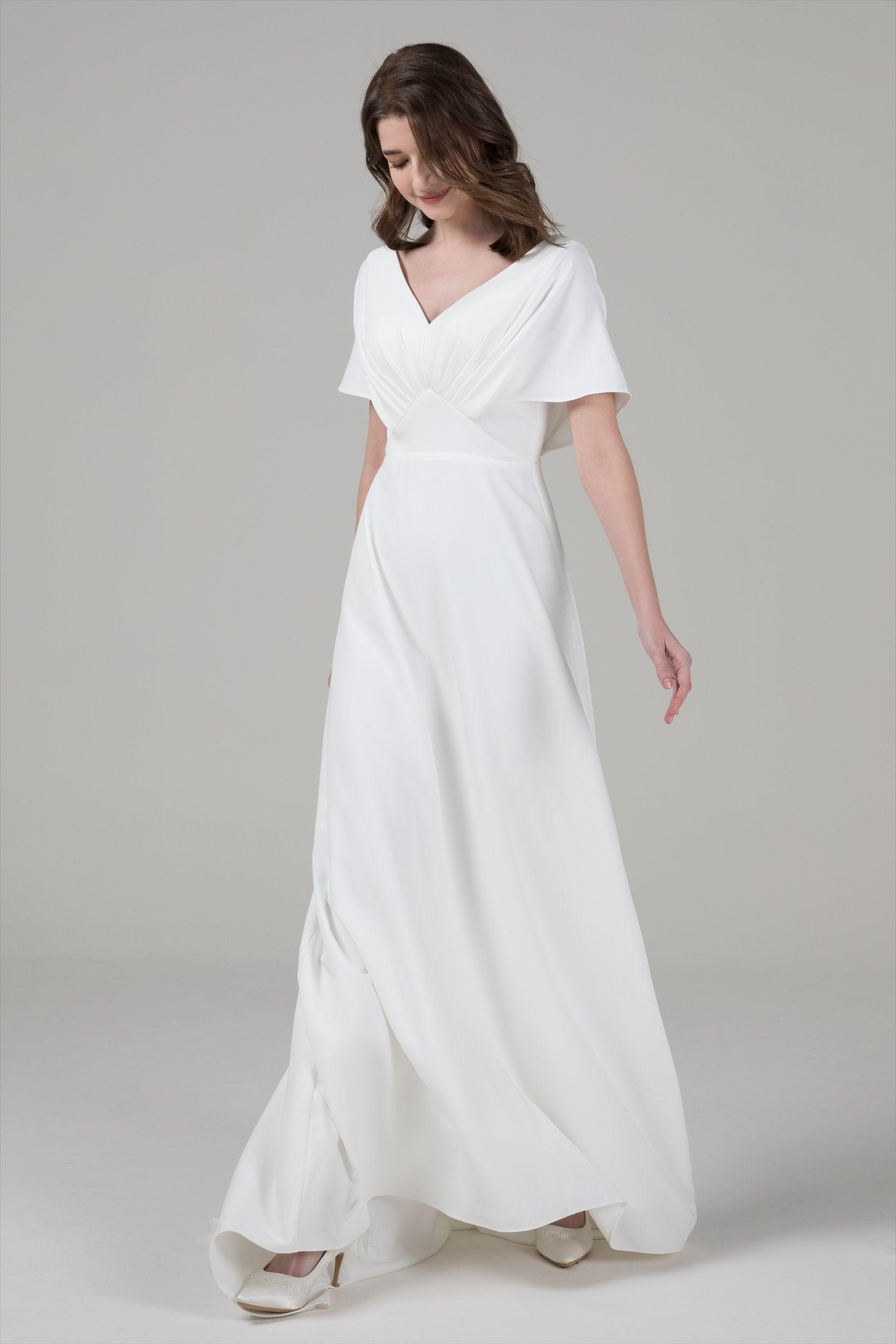 A-Line Court Train Elastic Cloth Wedding Dress CW2564 - COCOMELODY