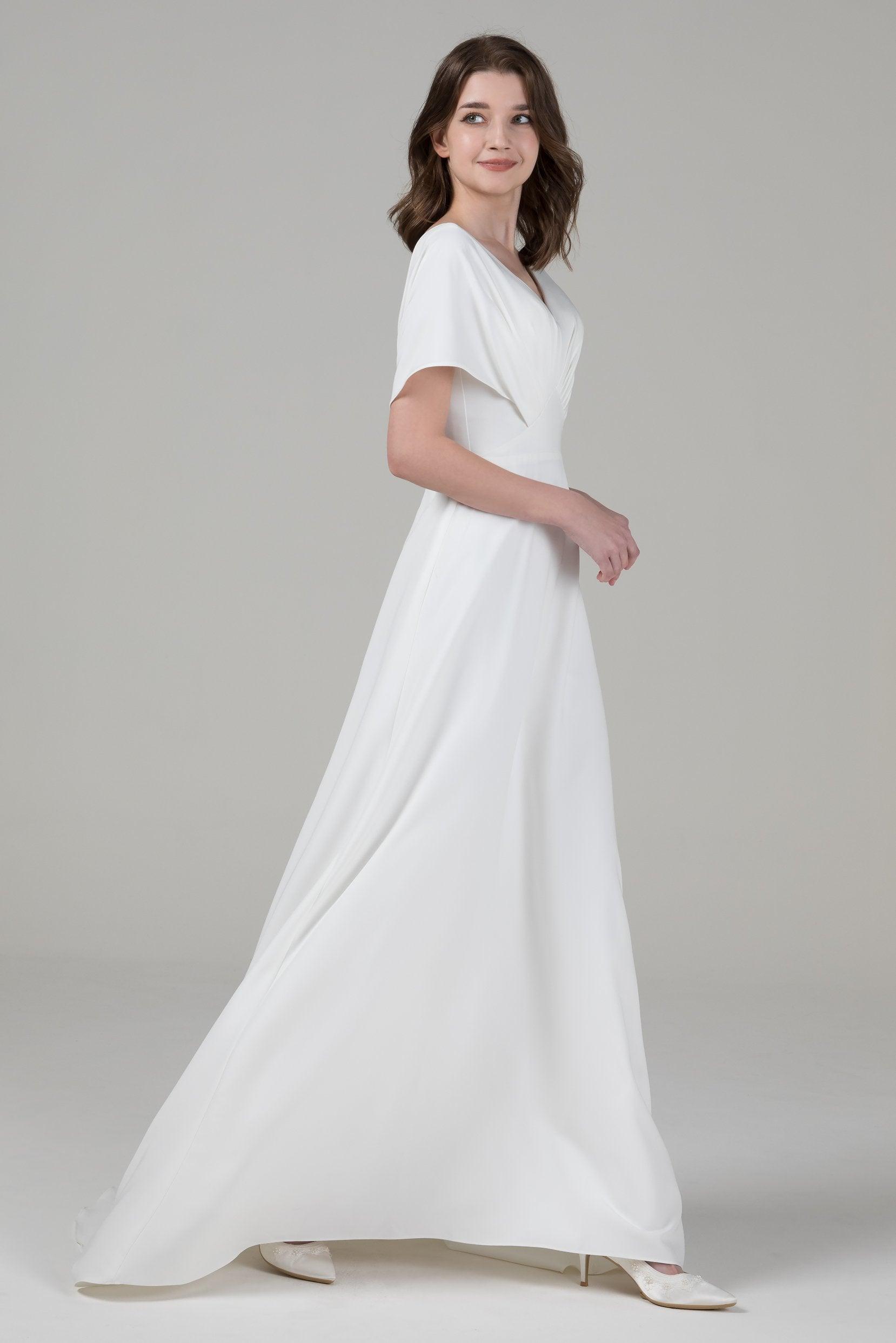 A-Line Court Train Elastic Cloth Wedding Dress CW2564 - COCOMELODY