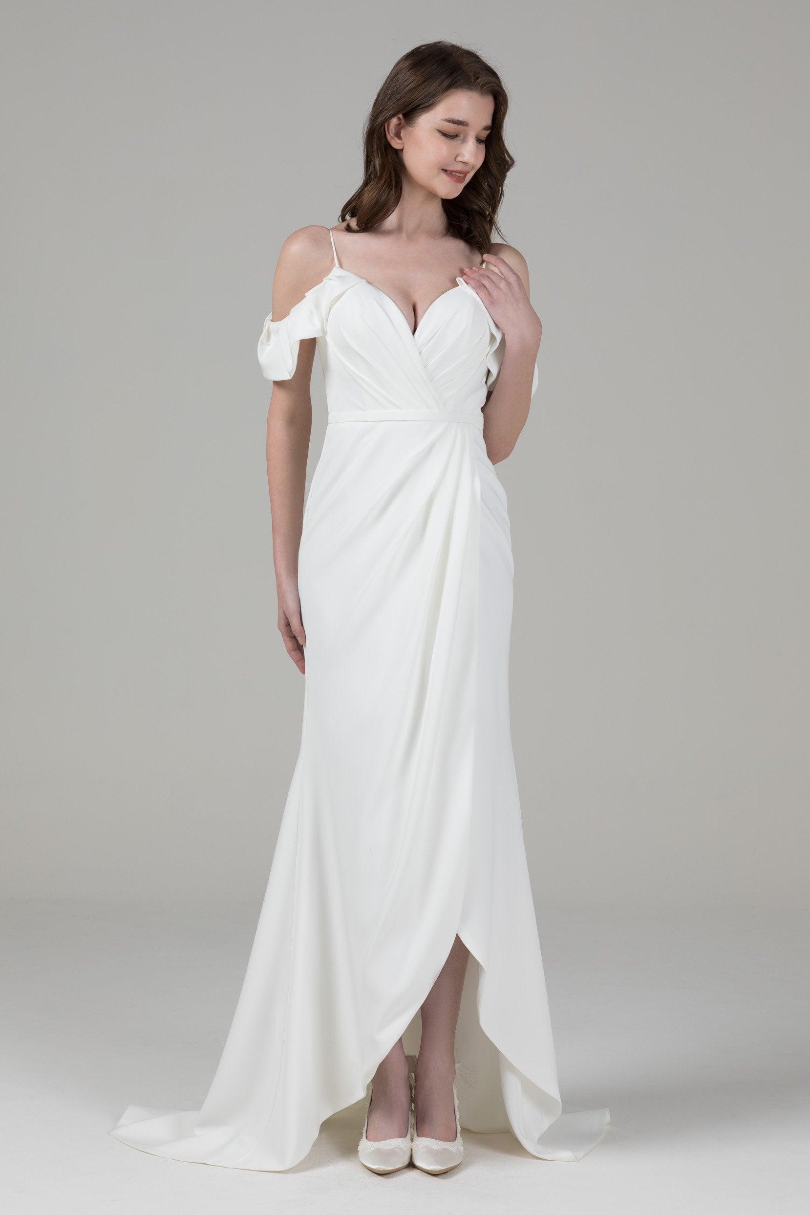 Mermaid High-Low Elastic Cloth Wedding Dress CW2572 - COCOMELODY