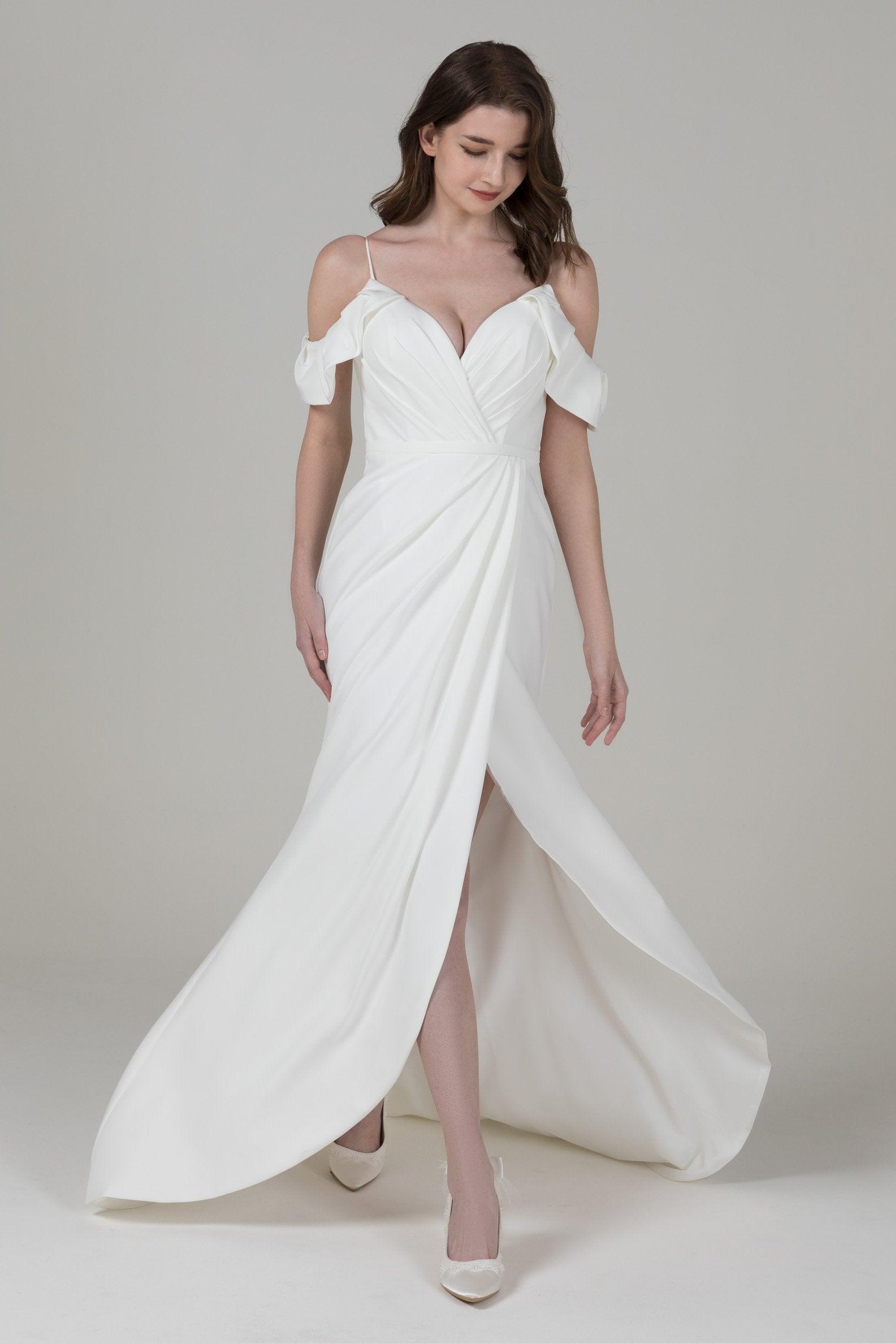 Mermaid High-Low Elastic Cloth Wedding Dress CW2572 - COCOMELODY