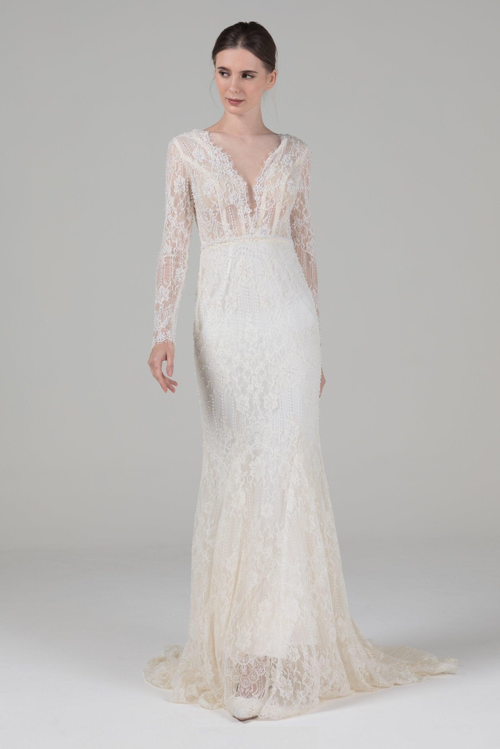 Mermaid Court Train Lace Wedding Dress CW2579 - COCOMELODY