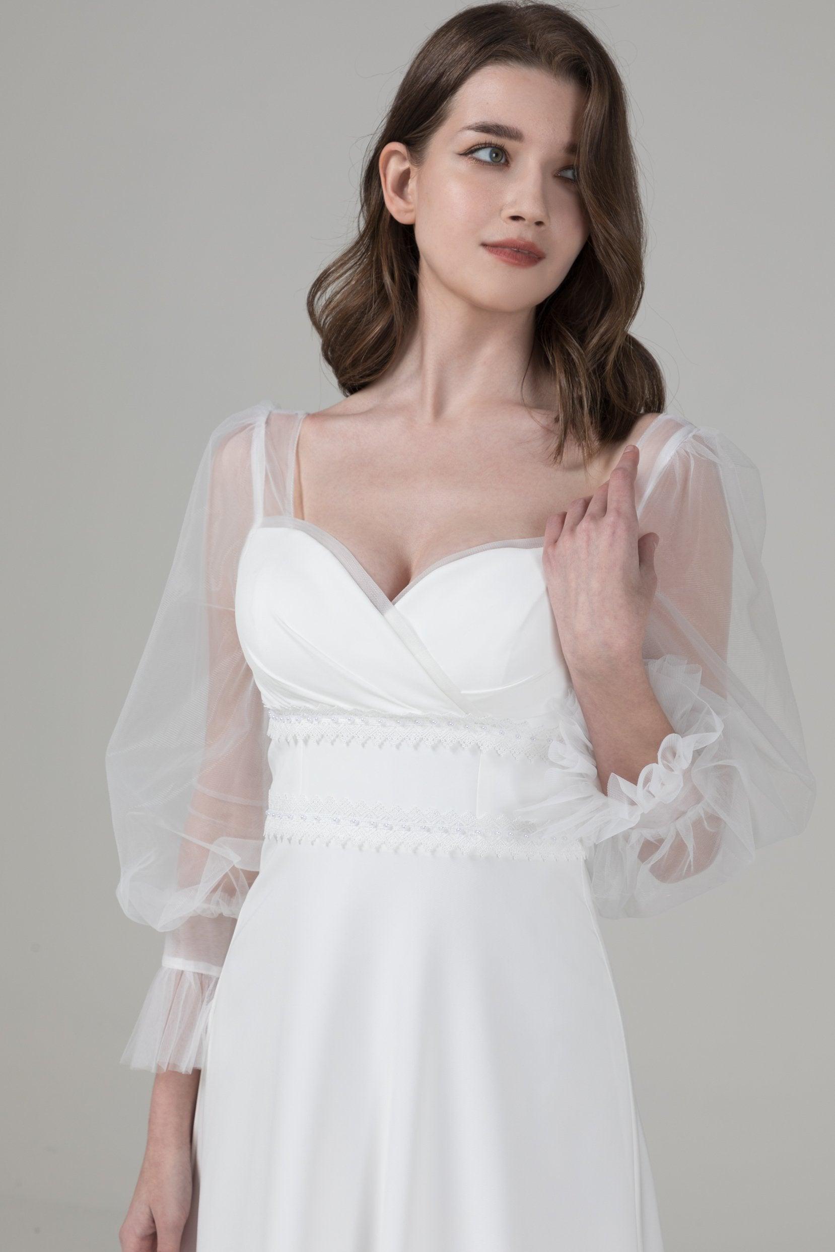 A-Line Sweep-Brush Train Elastic Cloth Wedding Dress CW2582 - COCOMELODY