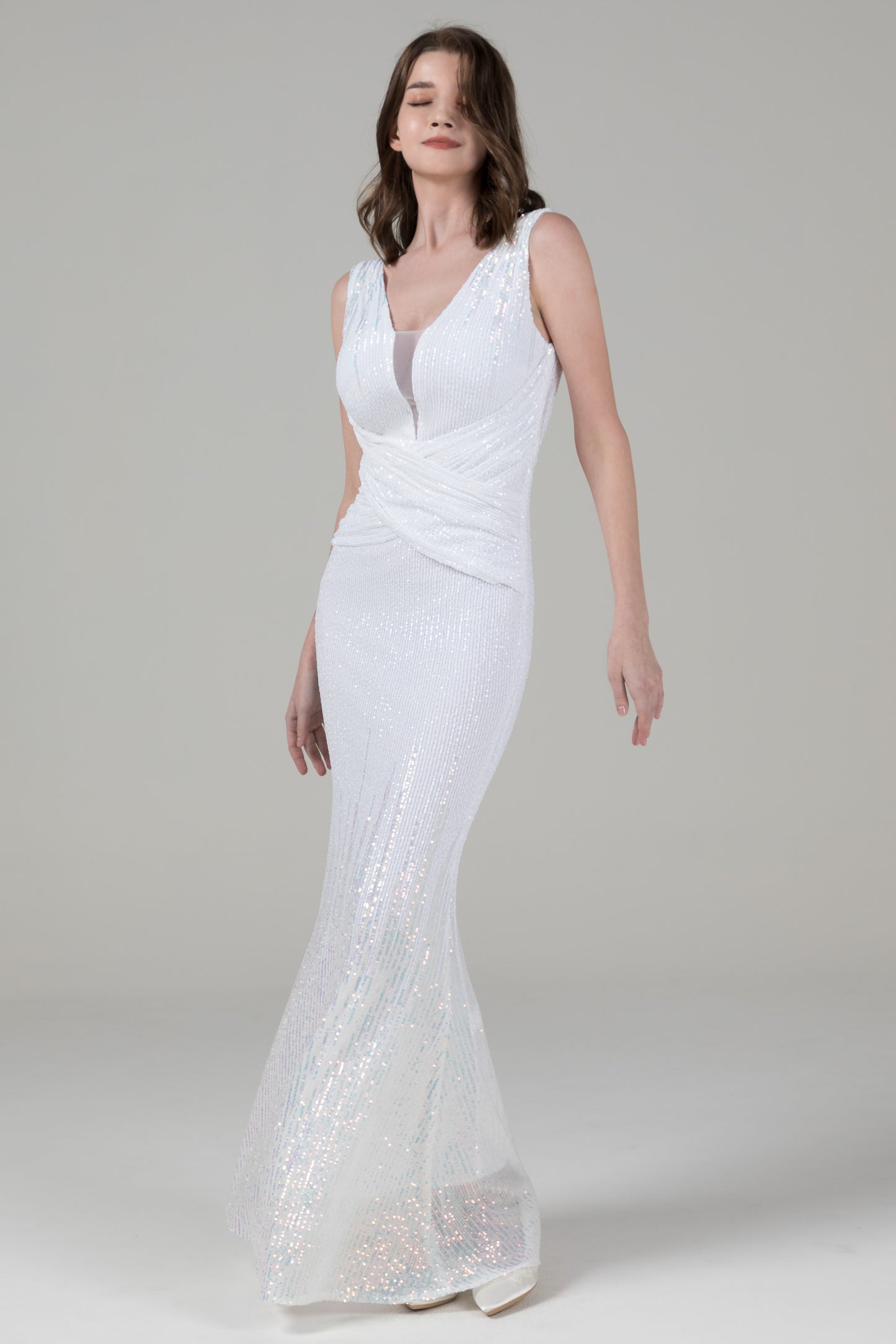 Mermaid Floor Length Sequined Wedding Dress CW2611