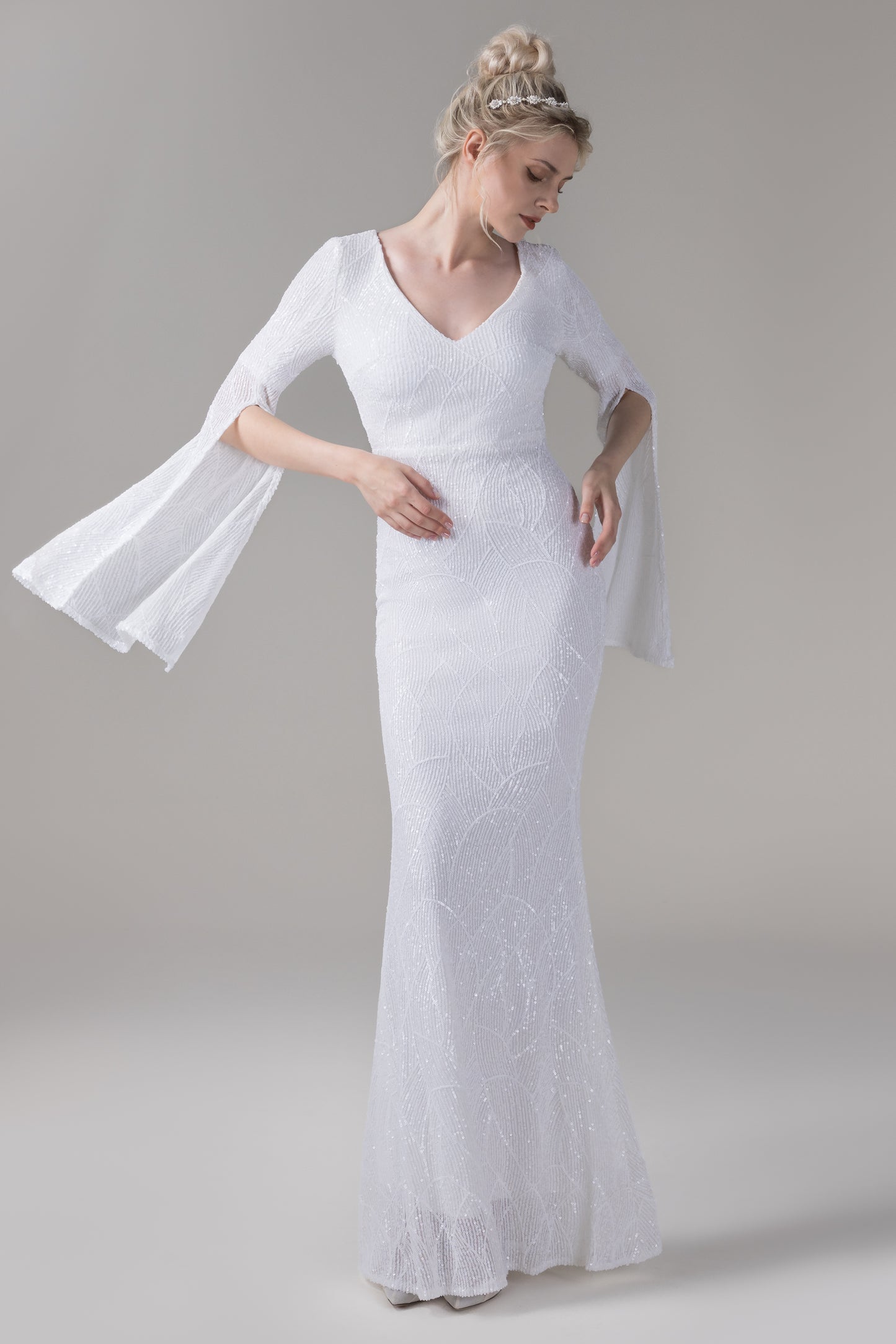Mermaid Sweep-Brush Train Sequined Wedding Dress CW2643