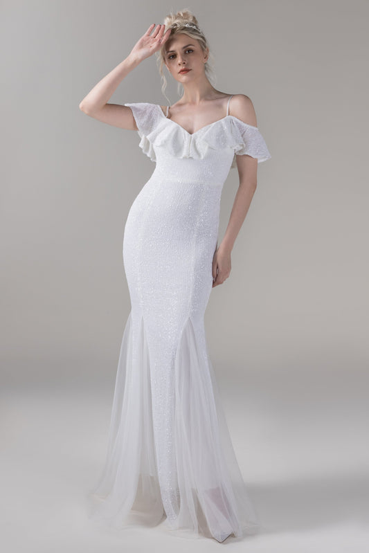 Mermaid Floor Length Sequined Wedding Dress CW2644