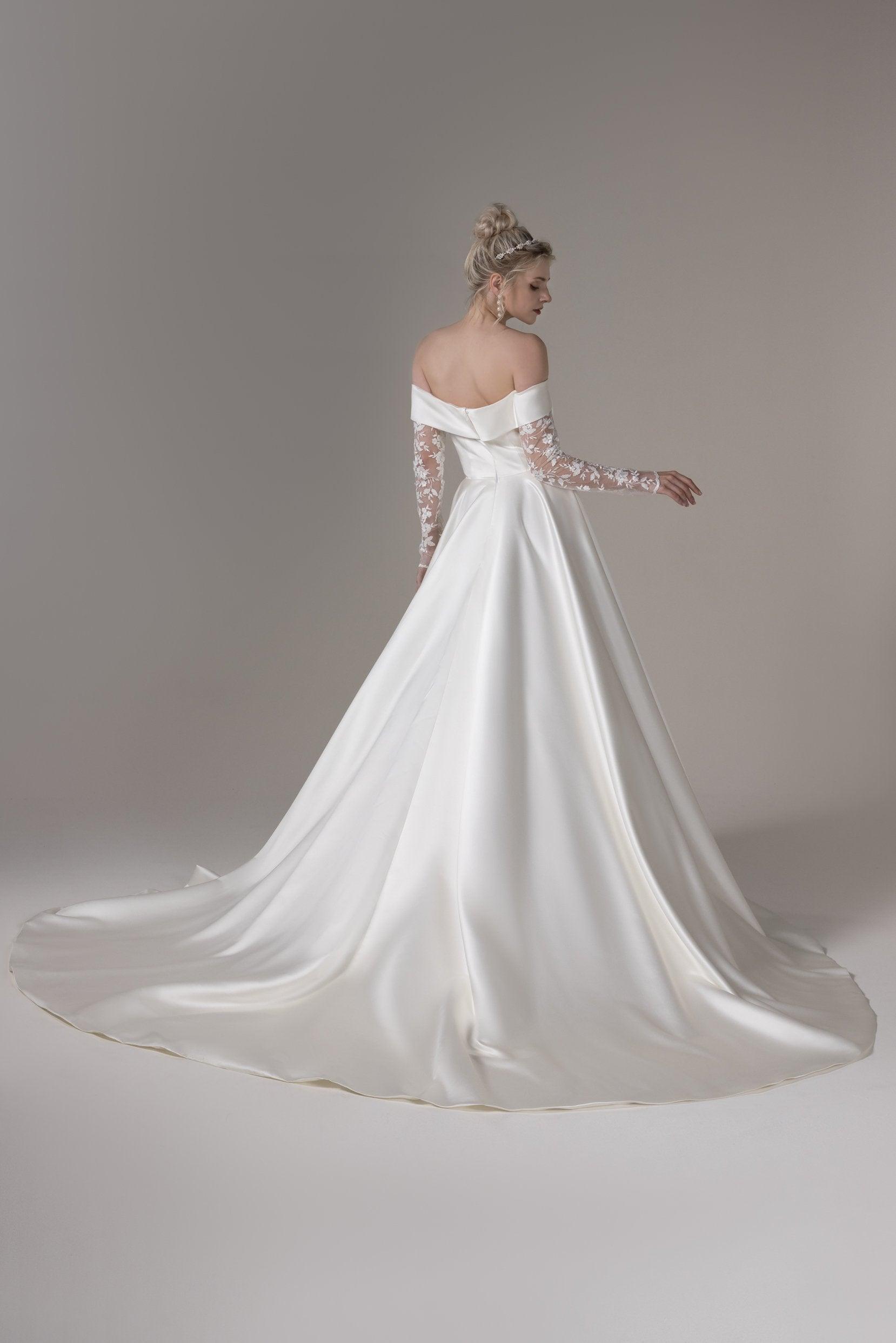 A-Line Court Train Satin Wedding Dress CW2655 - COCOMELODY