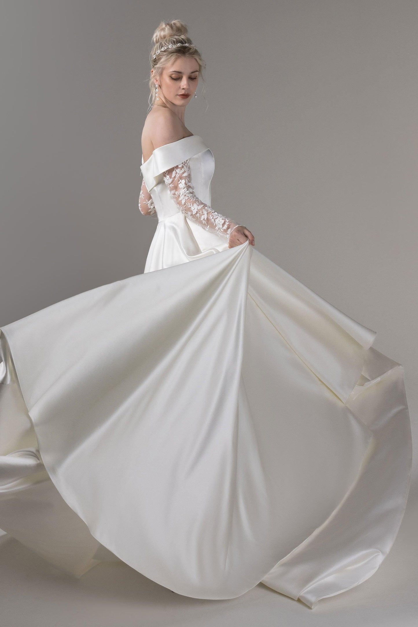 A-Line Court Train Satin Wedding Dress CW2655 - COCOMELODY