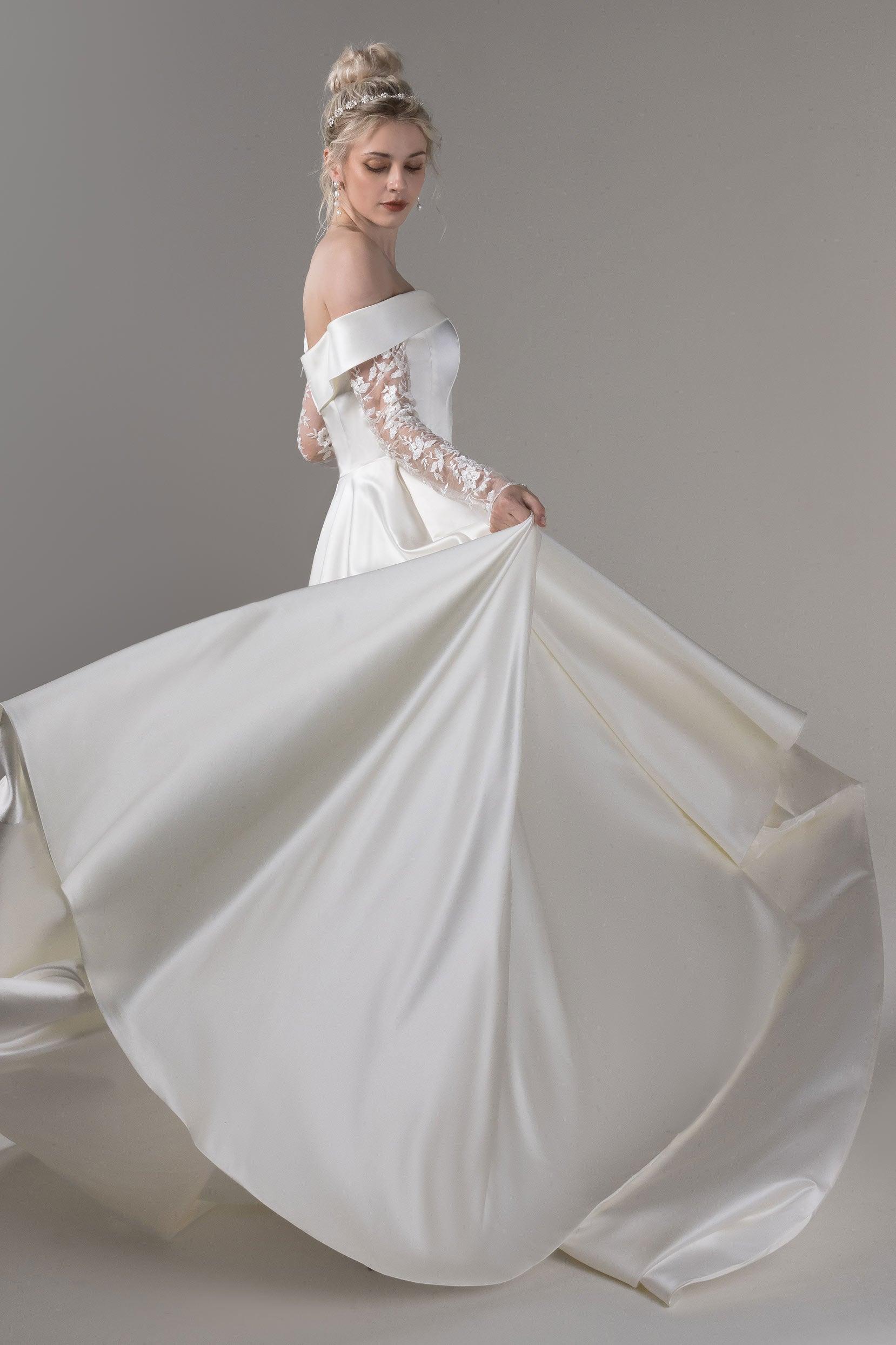A-Line Court Train Satin Wedding Dress CW2655 - COCOMELODY