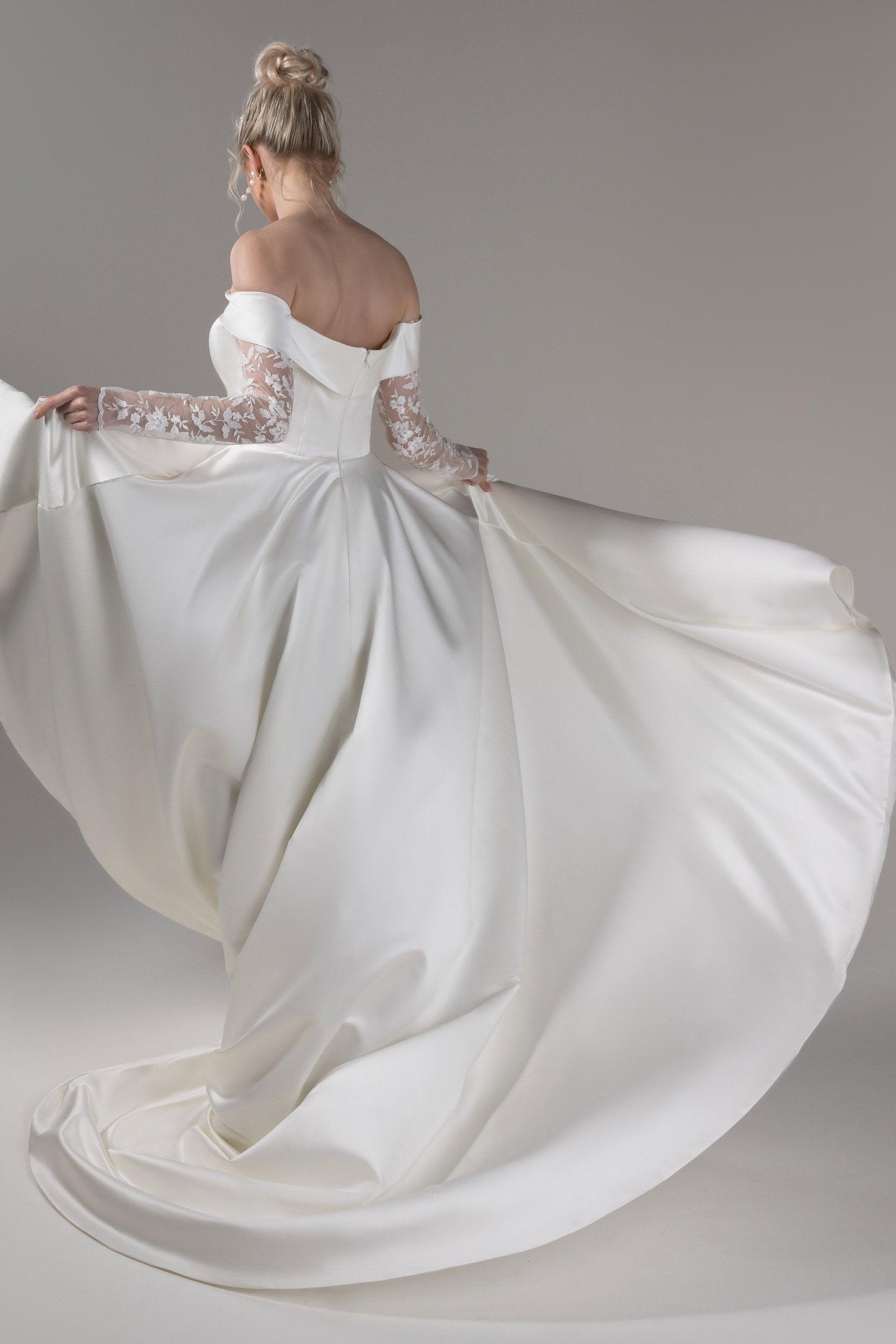 A-Line Court Train Satin Wedding Dress CW2655 - COCOMELODY