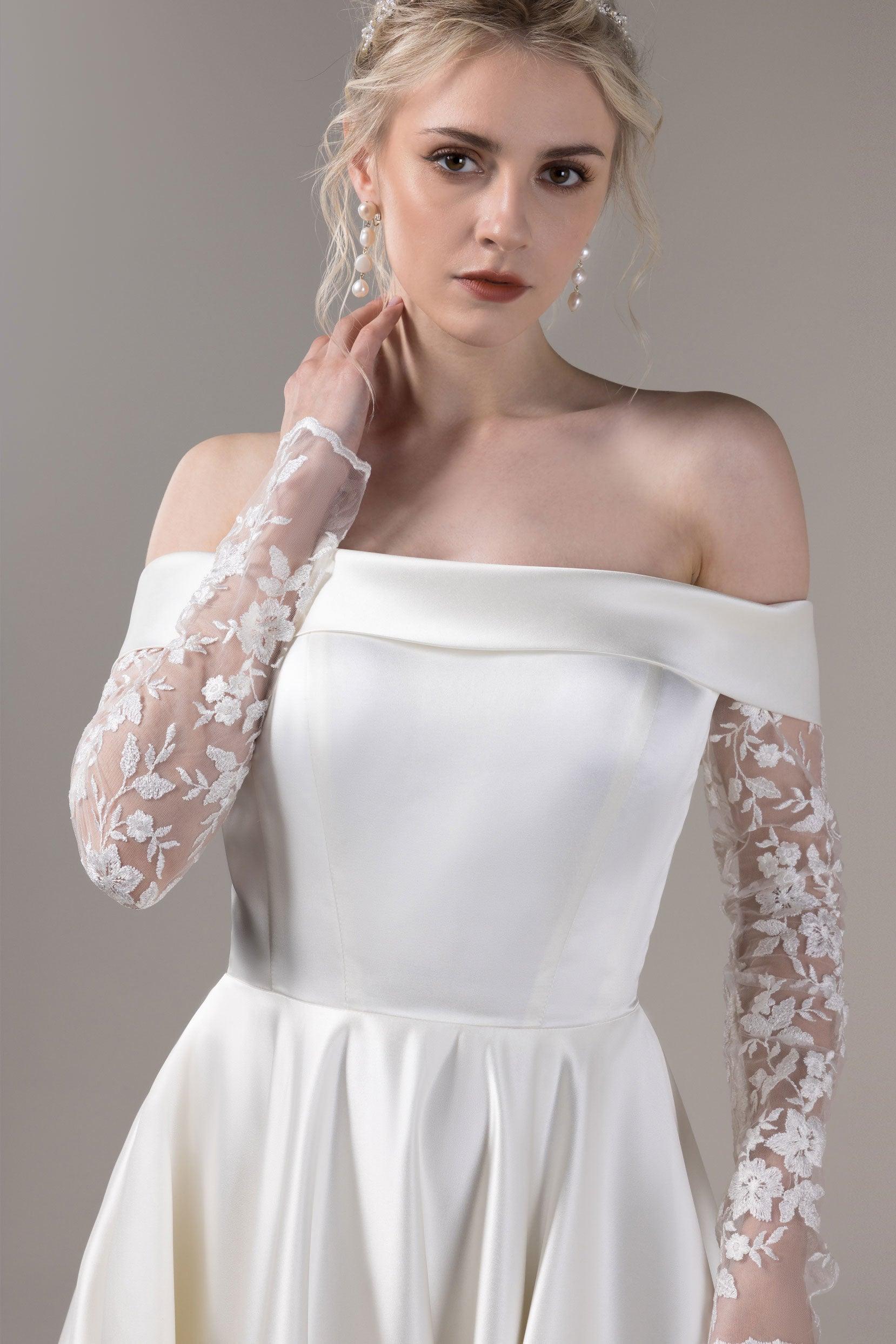 A-Line Court Train Satin Wedding Dress CW2655 - COCOMELODY