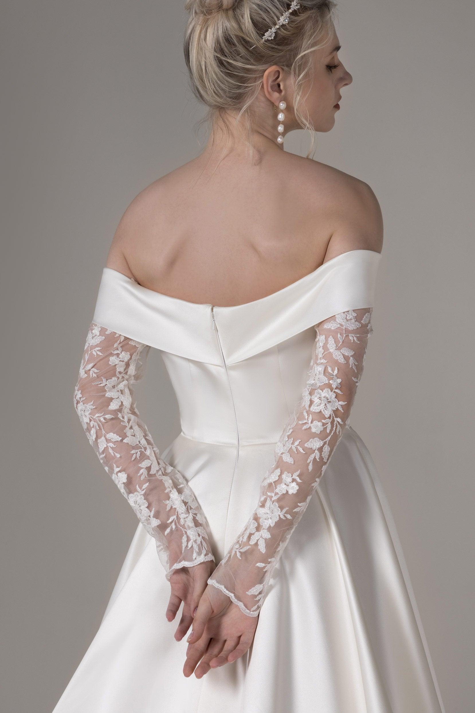 A-Line Court Train Satin Wedding Dress CW2655 - COCOMELODY