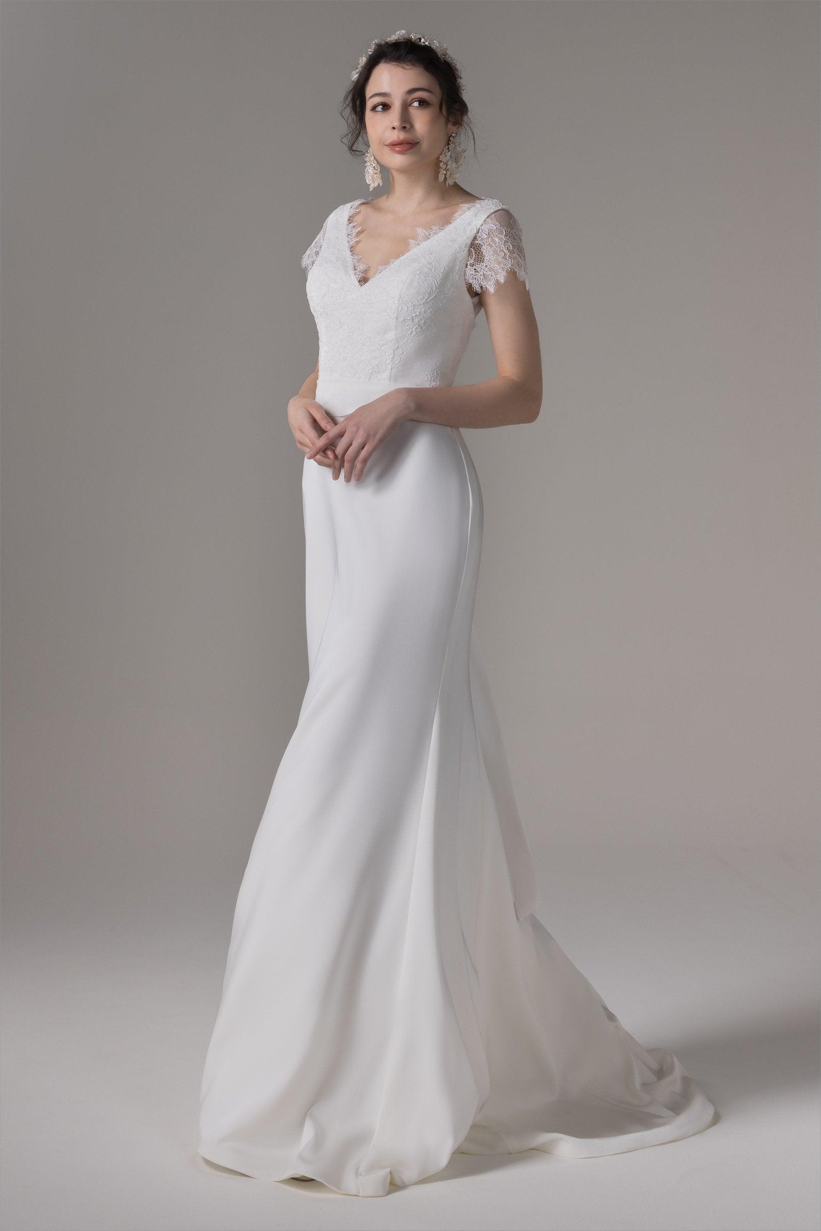 Sheath Sweep-Brush Train Elastic Cloth Wedding Dress CW2657 - COCOMELODY