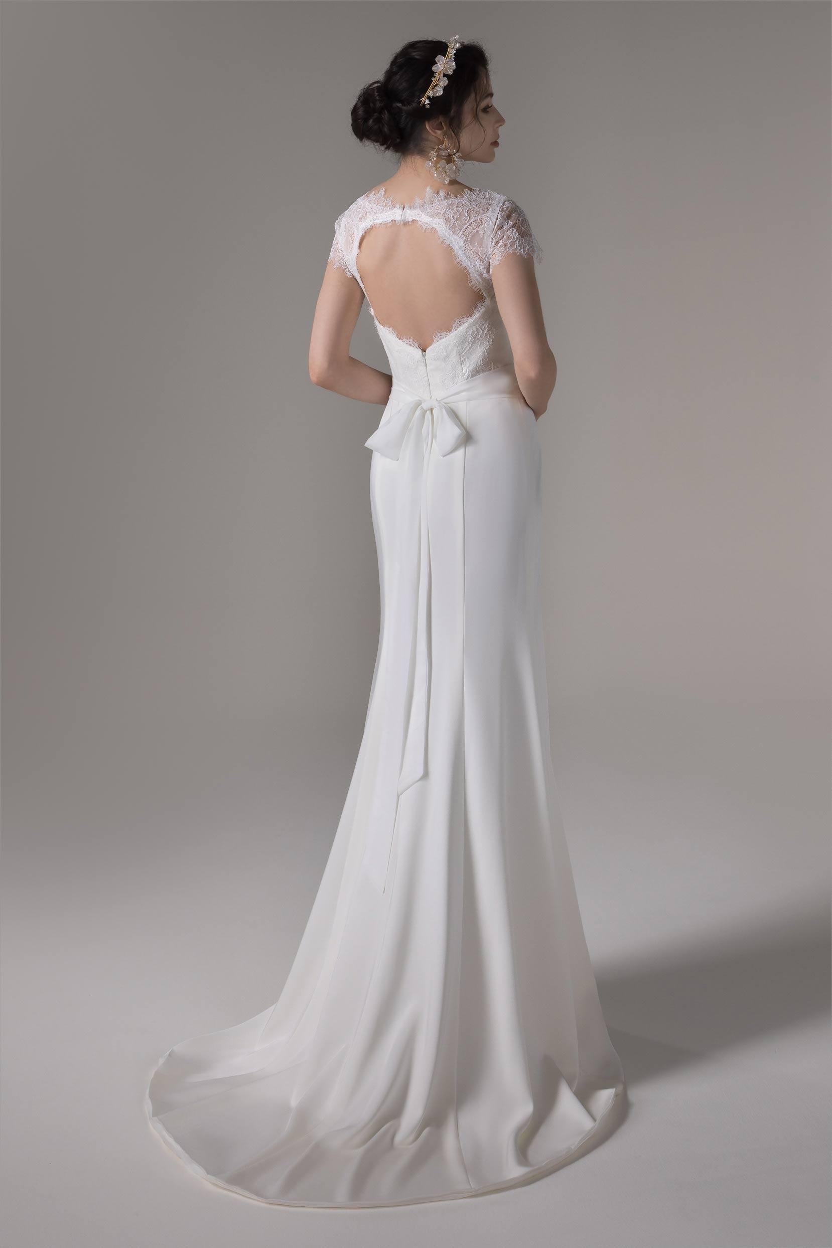 Sheath Sweep-Brush Train Elastic Cloth Wedding Dress CW2657 - COCOMELODY