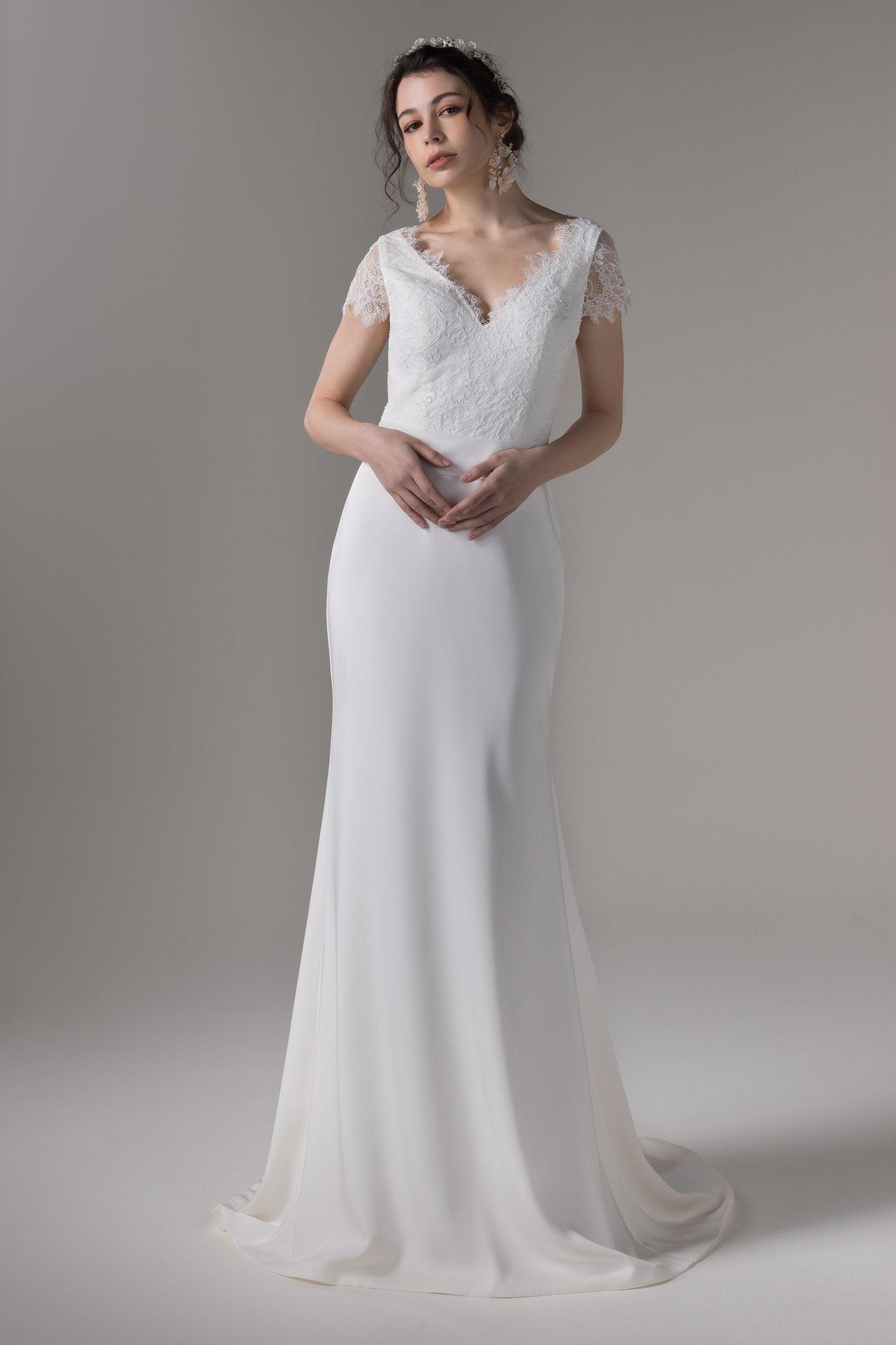 Sheath Sweep-Brush Train Elastic Cloth Wedding Dress CW2657 - COCOMELODY