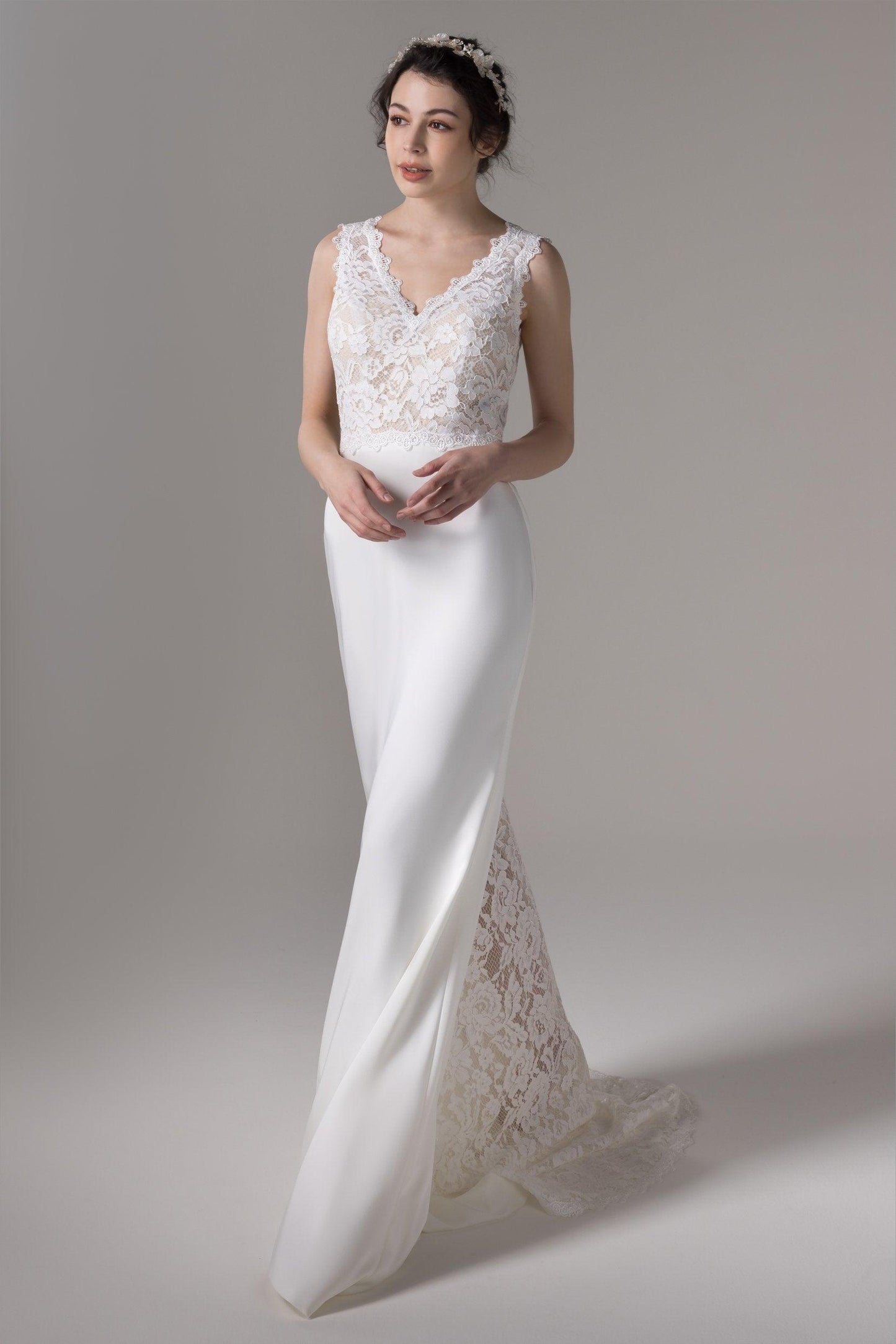Trumpet Sweep-Brush Train Elastic Cloth Wedding Dress CW2658 - COCOMELODY