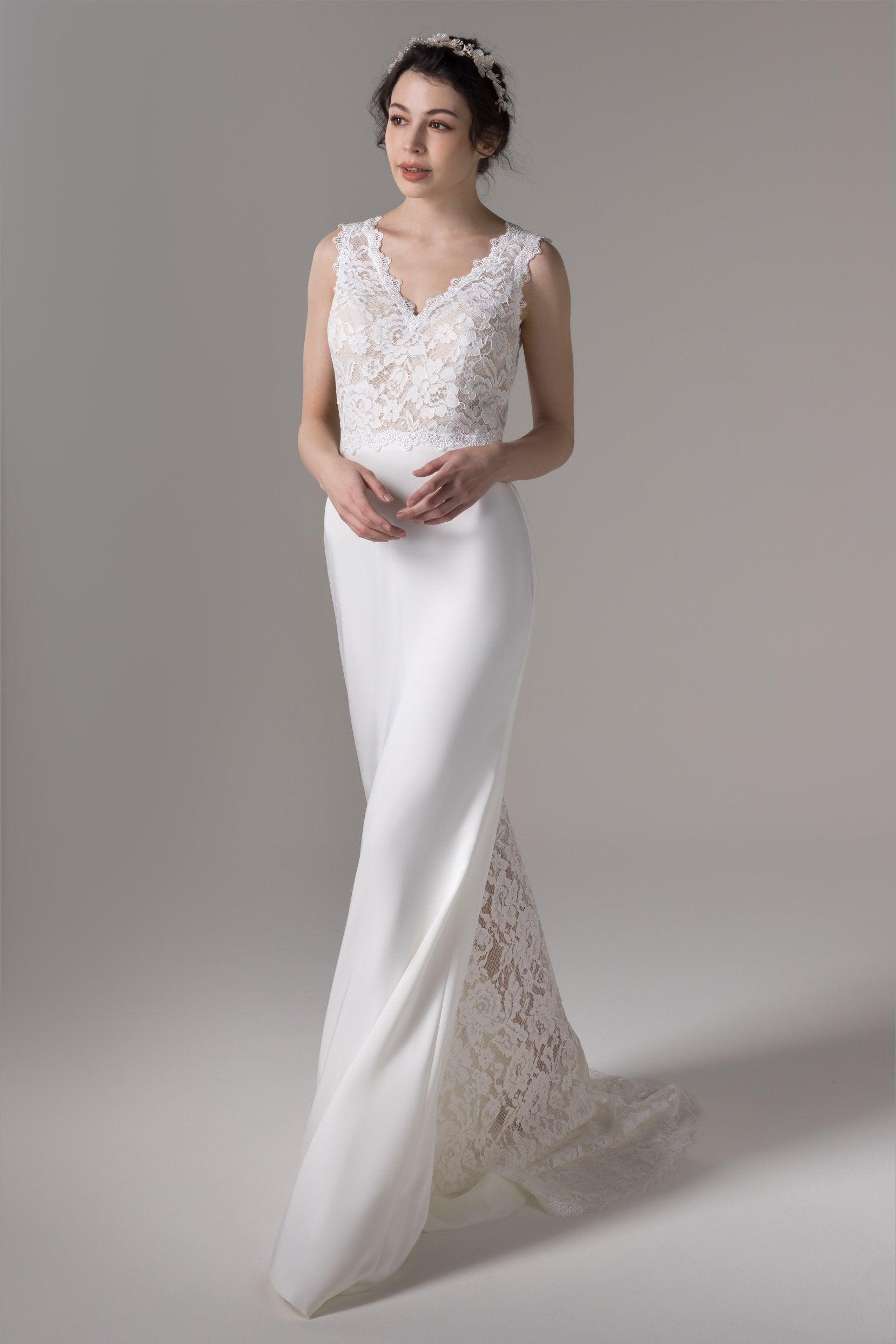 Trumpet Sweep-Brush Train Elastic Cloth Wedding Dress CW2658 - COCOMELODY