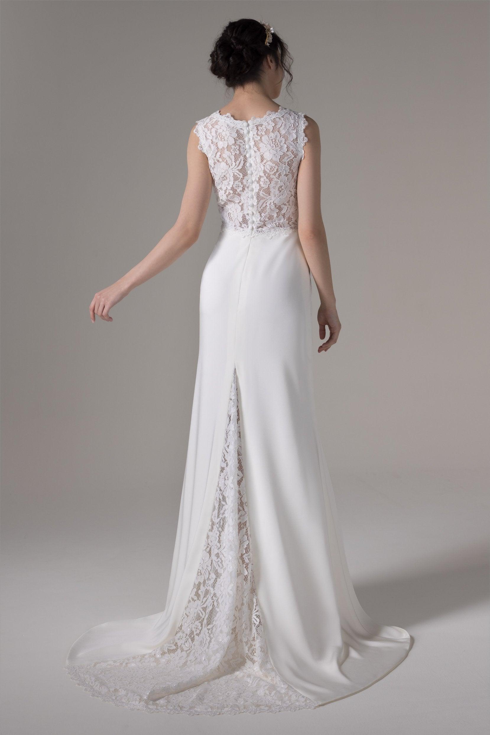 Trumpet Sweep-Brush Train Elastic Cloth Wedding Dress CW2658 - COCOMELODY