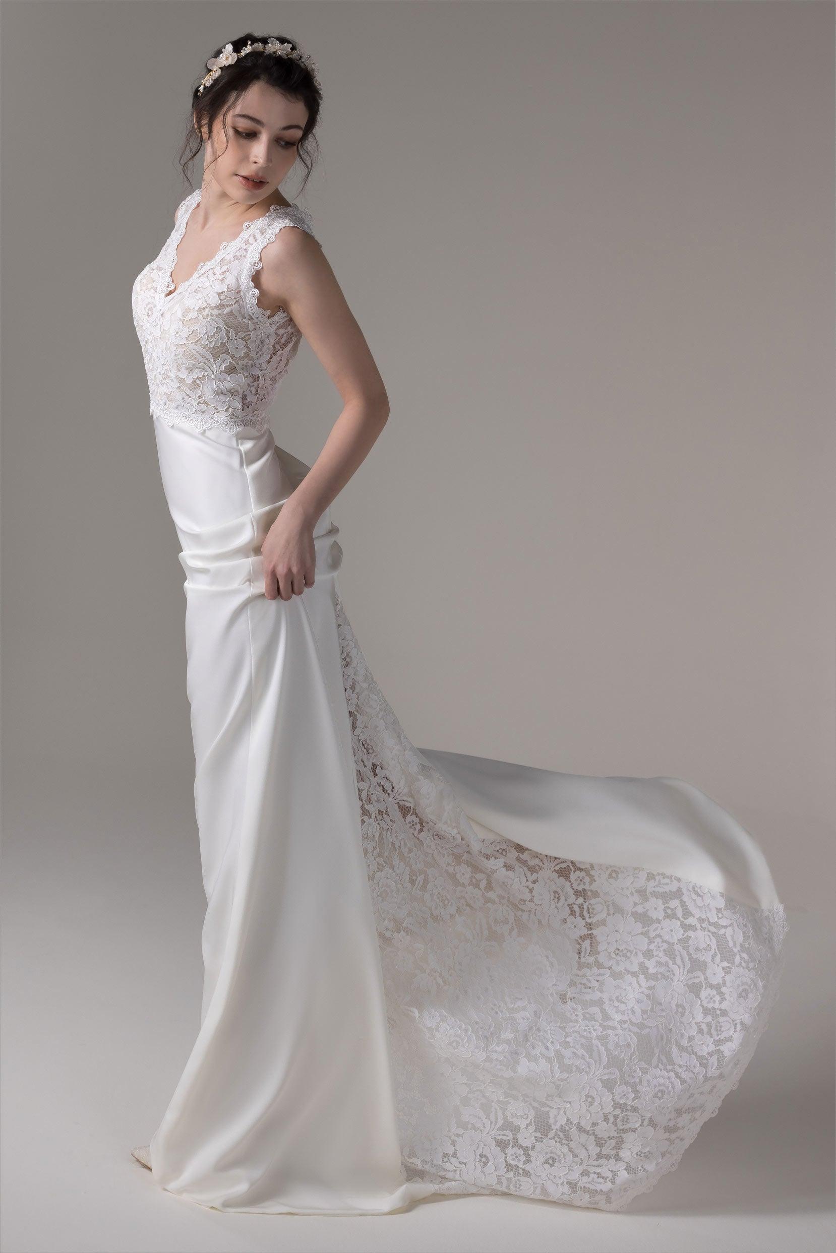 Trumpet Sweep-Brush Train Elastic Cloth Wedding Dress CW2658 - COCOMELODY