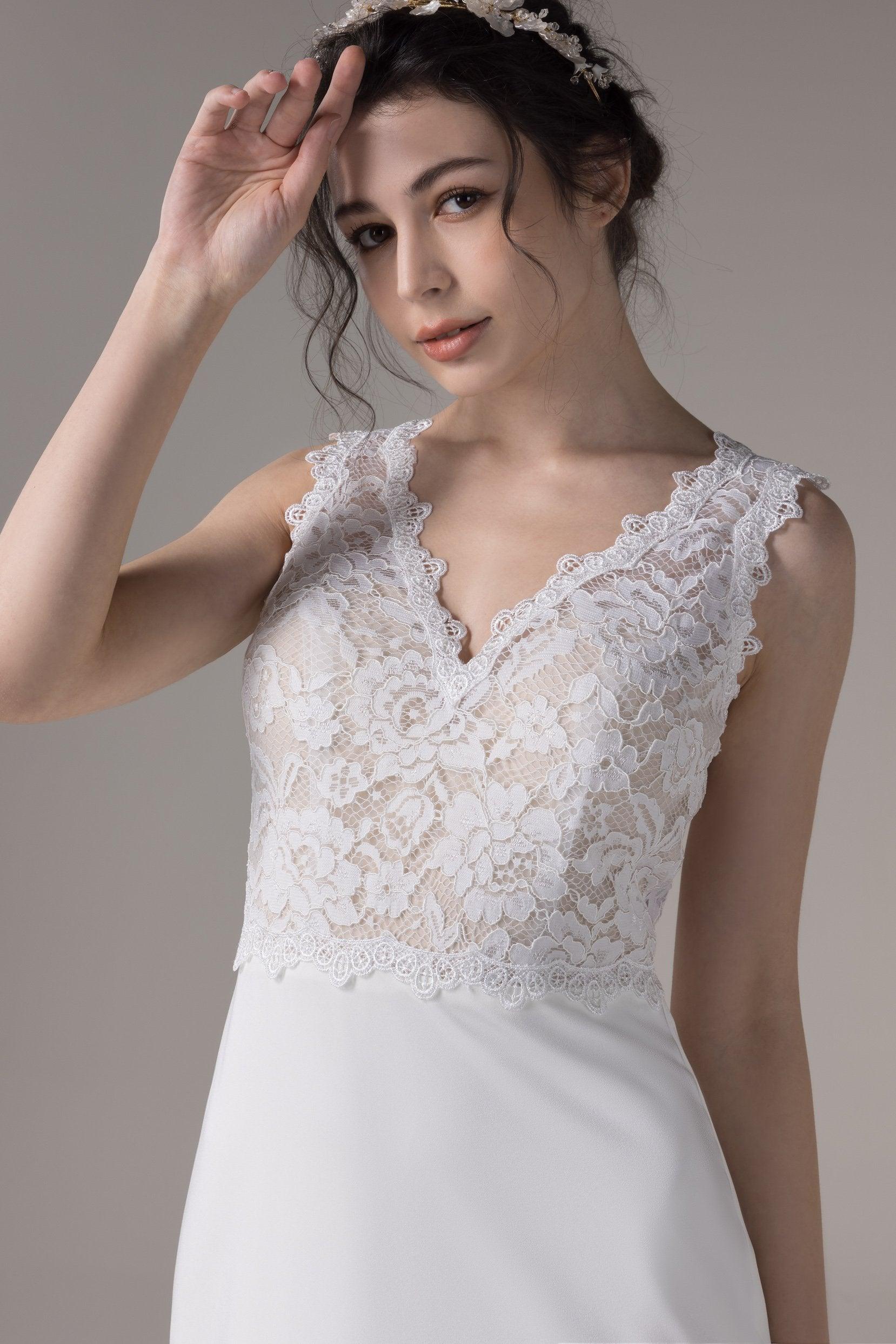 Trumpet Sweep-Brush Train Elastic Cloth Wedding Dress CW2658 - COCOMELODY