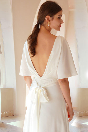 Sheath-Column Floor Length Satin Wedding Dress CW2668 - COCOMELODY