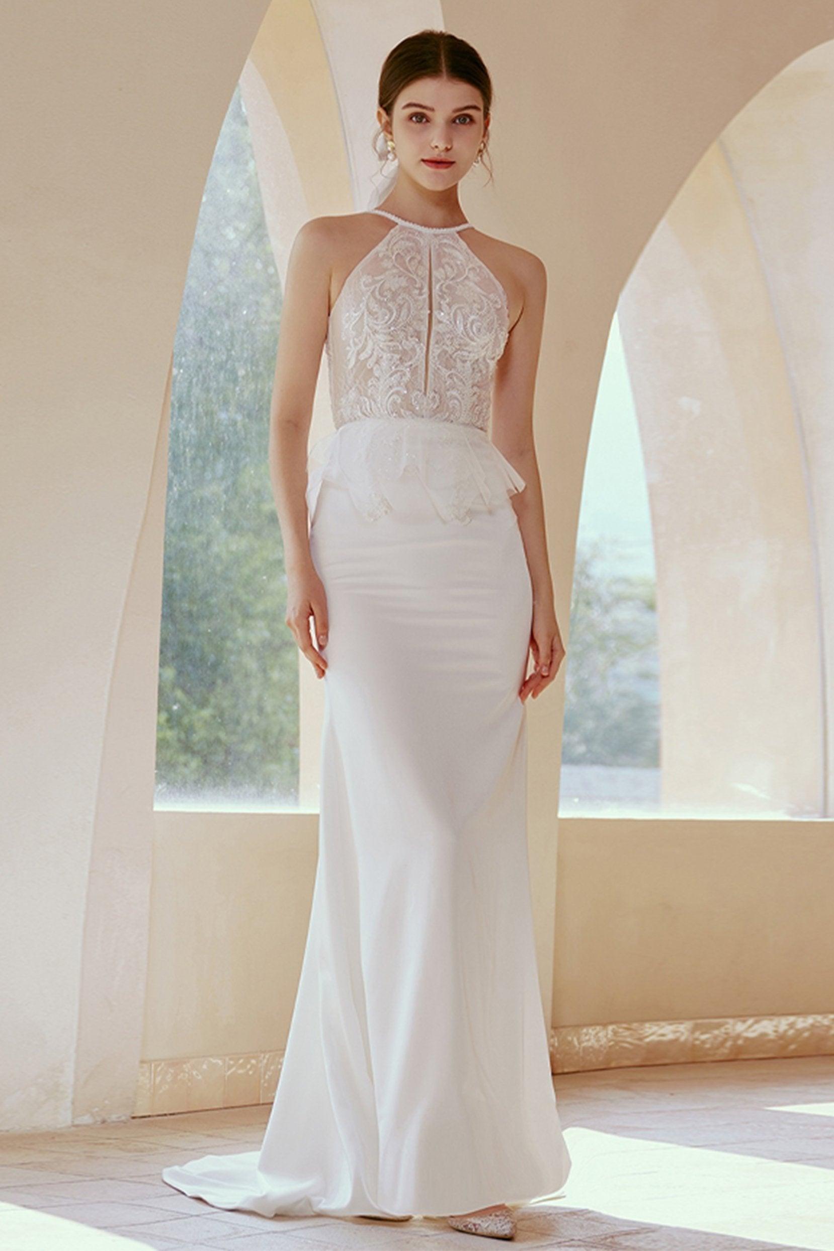 Trumpet-Mermaid Sweep-Brush Train Satin Wedding Dress CW2670 - COCOMELODY