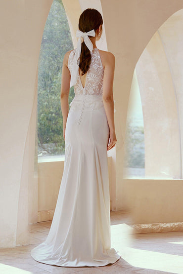 Trumpet-Mermaid Sweep-Brush Train Satin Wedding Dress CW2670 - COCOMELODY