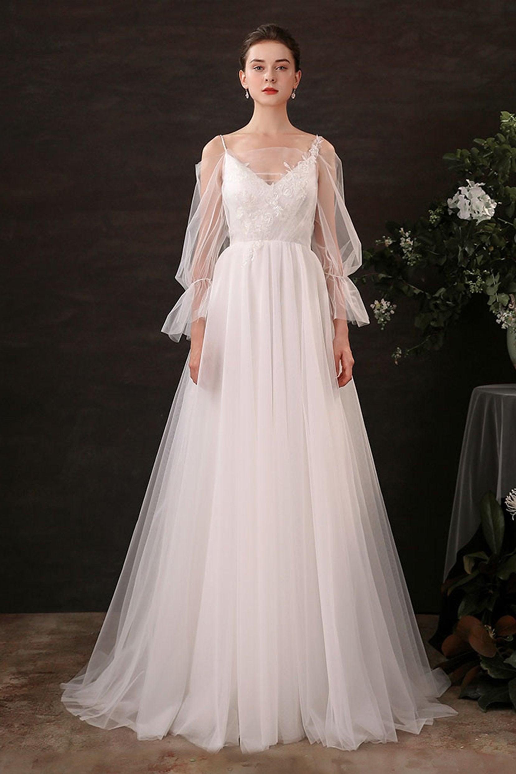 A-Line Floor Length Lace Tulle Wedding Dress CW2688 - COCOMELODY
