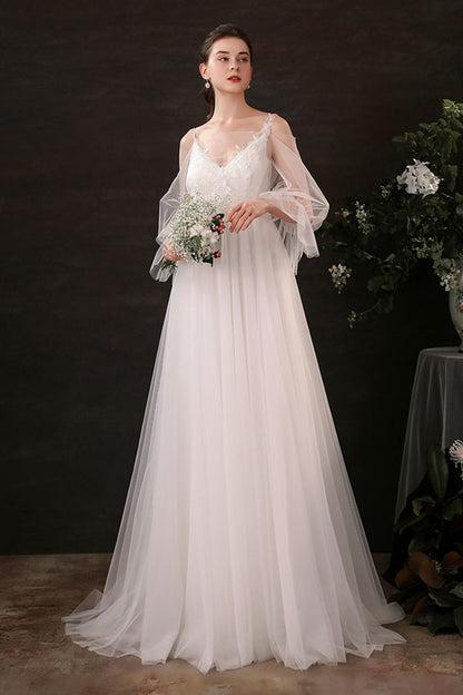 A-Line Floor Length Lace Tulle Wedding Dress CW2688