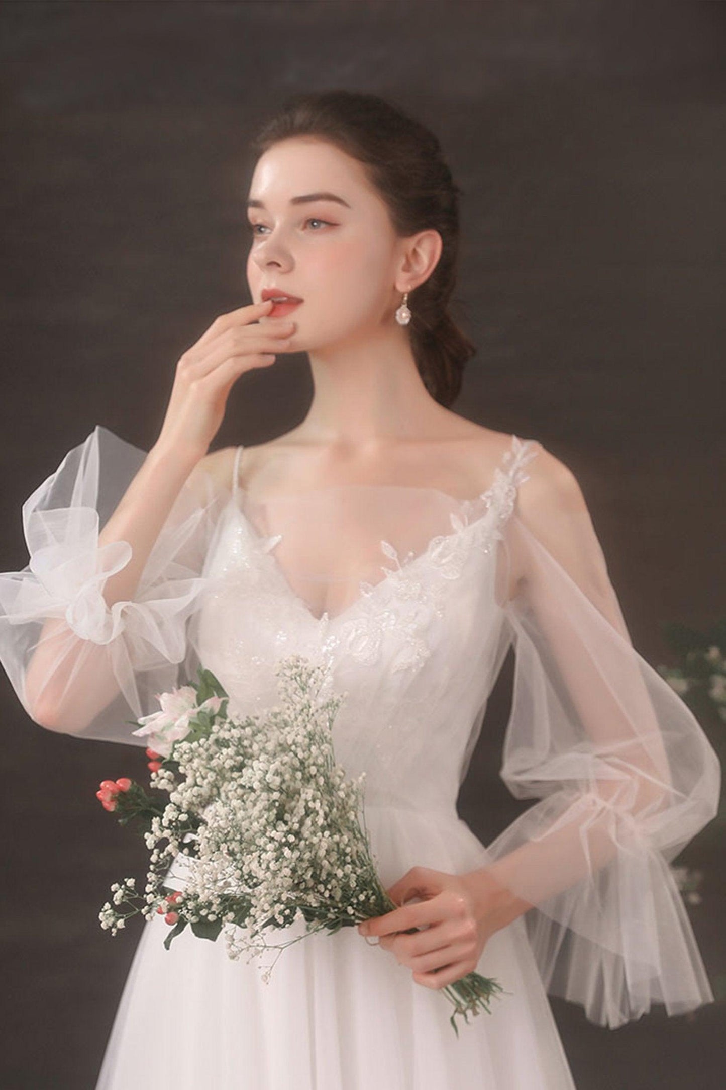 A-Line Floor Length Lace Tulle Wedding Dress CW2688 - COCOMELODY