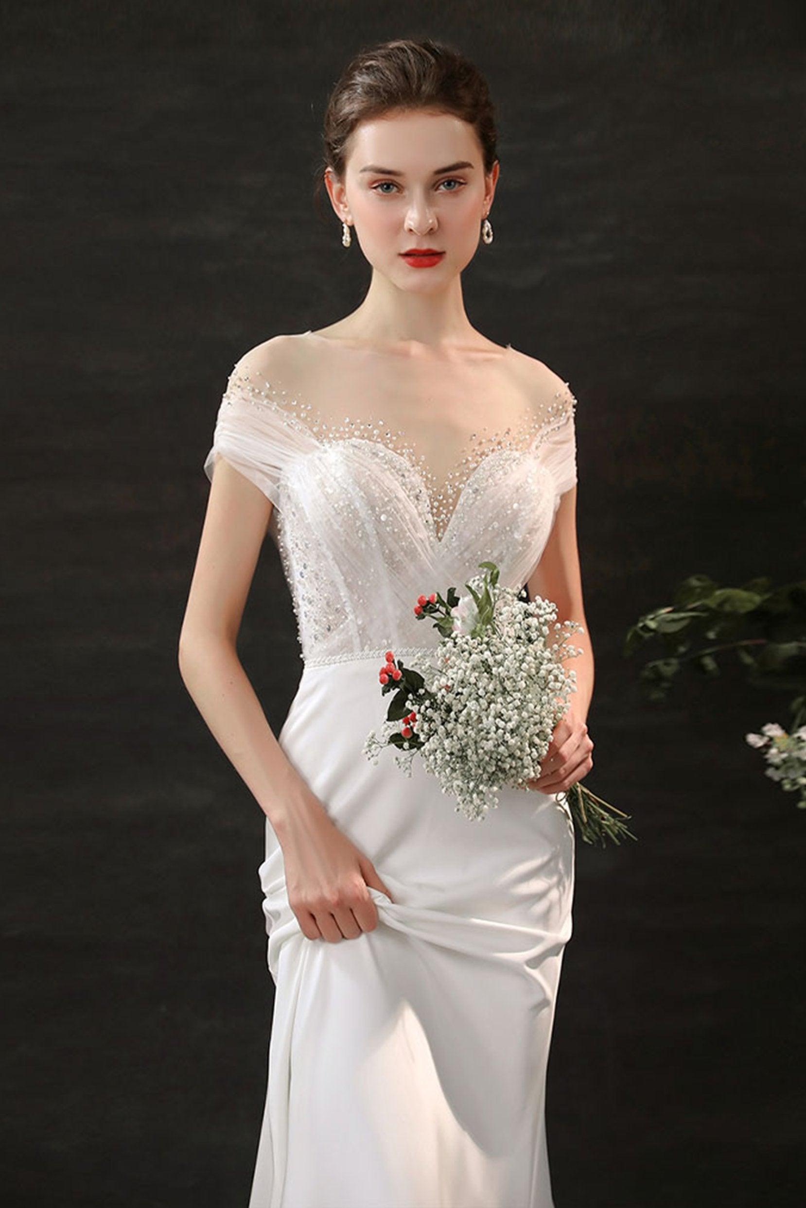 Mermaid Sweep-Brush Train Lace Tulle Wedding Dress CW2689 - COCOMELODY