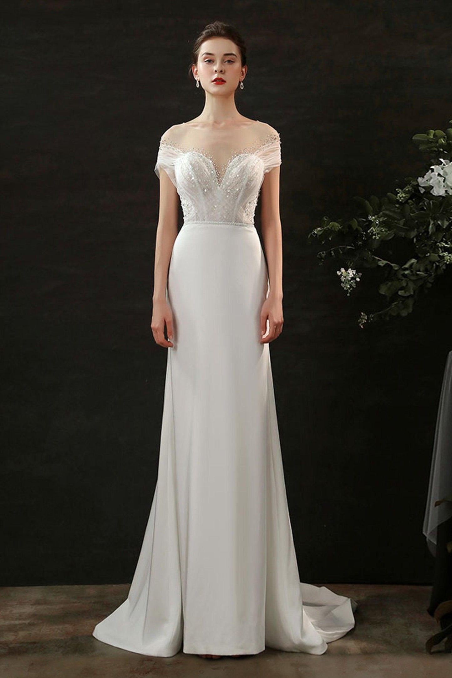 Mermaid Sweep-Brush Train Lace Tulle Wedding Dress CW2689 - COCOMELODY