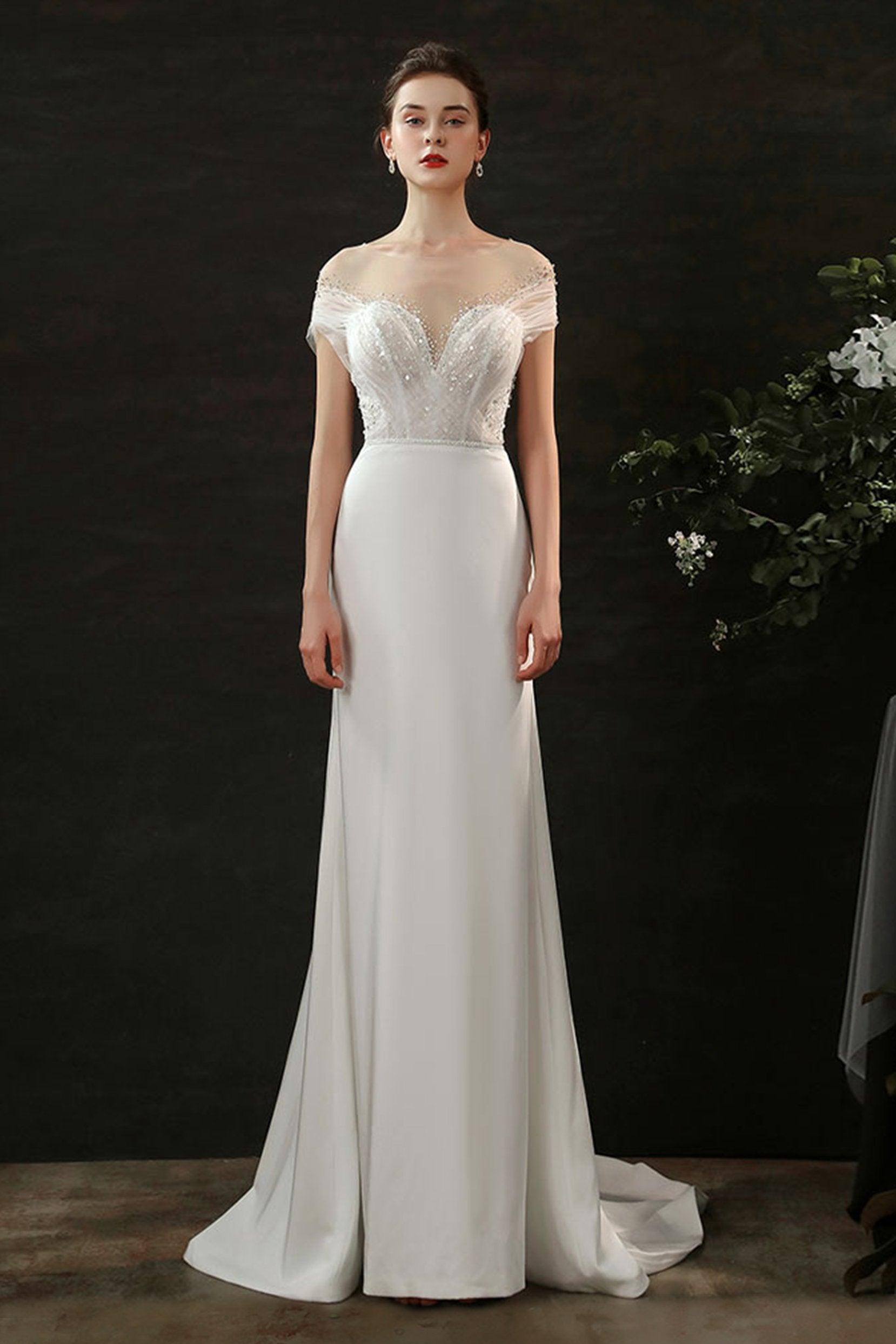 Mermaid Sweep-Brush Train Lace Tulle Wedding Dress CW2689 - COCOMELODY