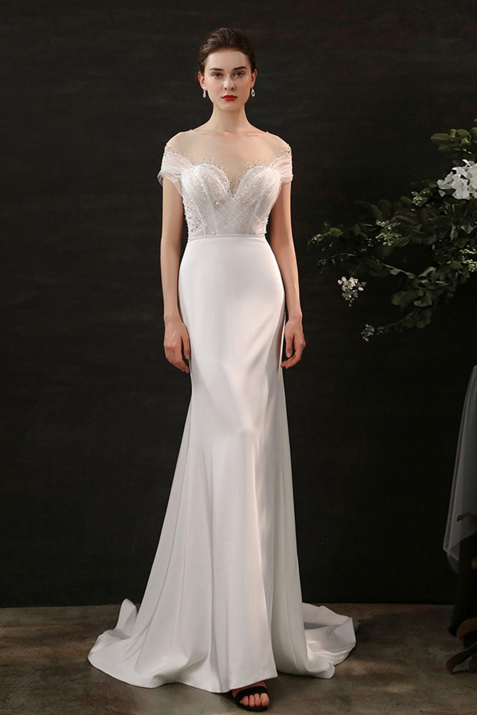 Mermaid Sweep-Brush Train Lace Tulle Wedding Dress CW2689 - COCOMELODY