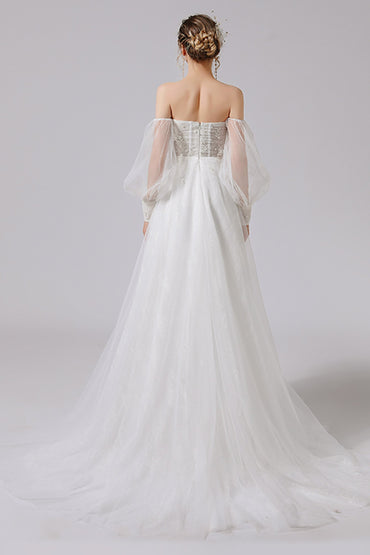 A-Line Floor Length Lace Tulle Wedding Dress CW2712