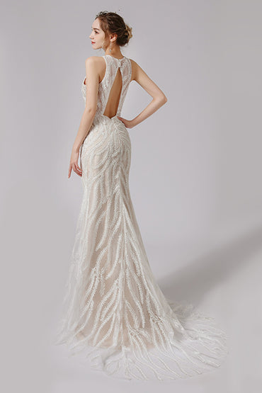 Trumpet-Mermaid Sweep-Brush Train Lace Wedding Dress CW2720