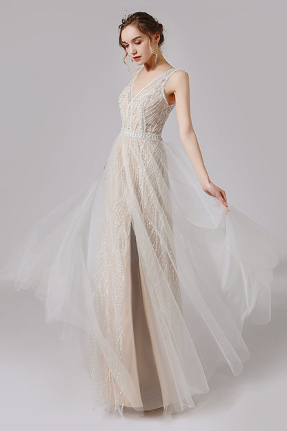 A-Line Floor Length Lace Tulle Wedding Dress CW2722