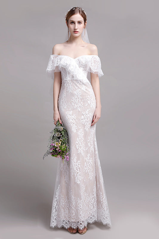 Trumpet-Mermaid Floor Length Lace Tulle Wedding Dress CW2729