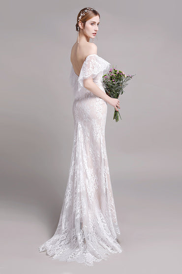 Trumpet-Mermaid Floor Length Lace Tulle Wedding Dress CW2729