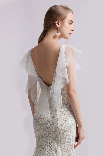 Mermaid Sweep-Brush Train Lace Tulle Wedding Dress CW2731