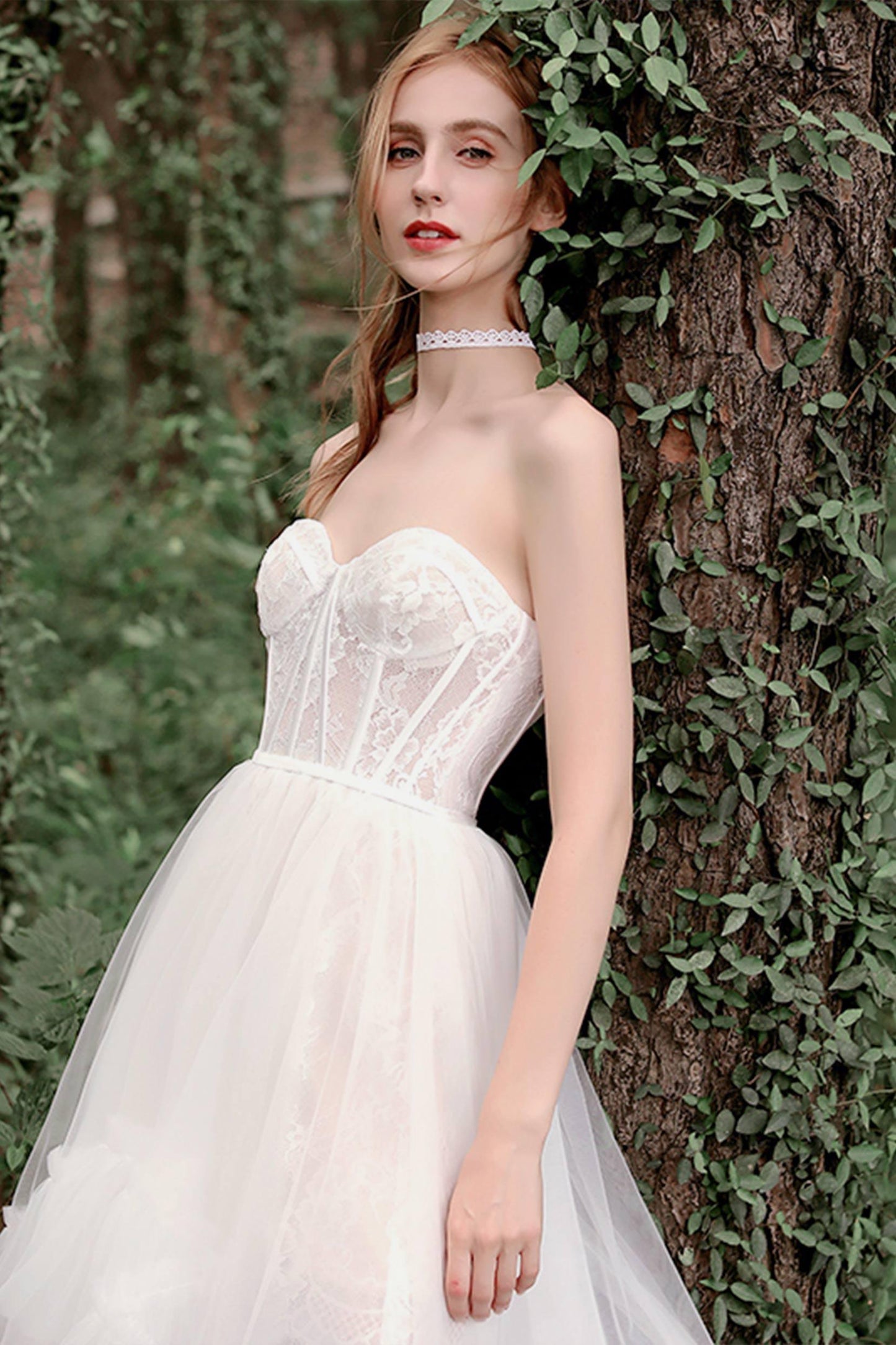 A-Line High-Low Lace Tulle Wedding Dress CW2732 - COCOMELODY