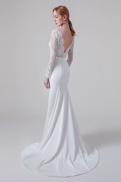 Trumpet Sweep-Brush Train Lace Elastic Cloth Wedding Dress CW2746