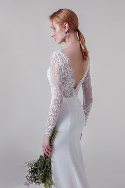 Trumpet Sweep-Brush Train Lace Elastic Cloth Wedding Dress CW2746