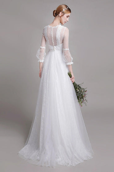 A-Line Floor Length Lace Tulle Wedding Dress CW2751