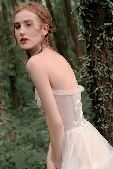 A-Line Tea Length Lace Tulle Wedding Dress CW2756 - COCOMELODY